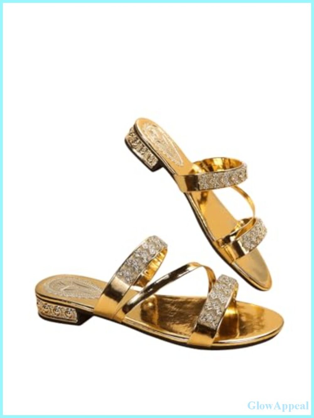 Womens Sparkly Rhinestone Strappy Slide Sandals Dressy Wedding Flats
